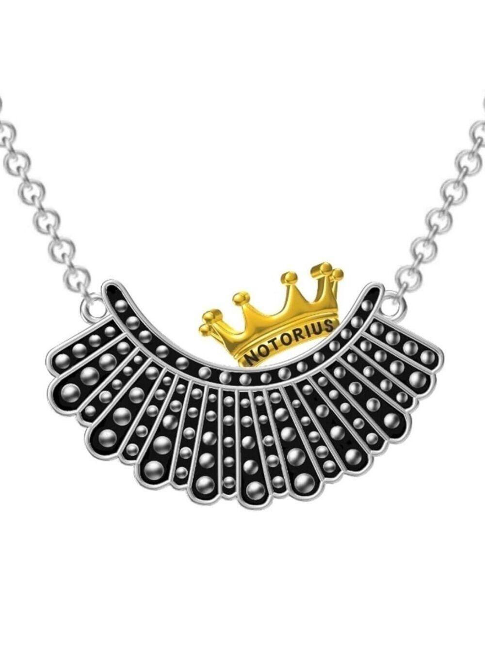 RBG Dissent Collar Necklace Crown Pendant Sterling Silver